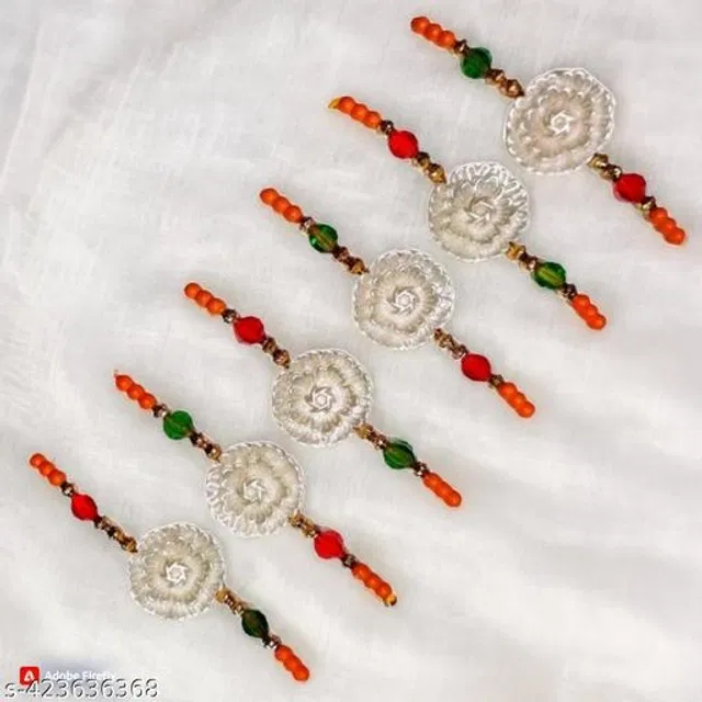 Handmade Designer Rakhi with Roli Chawal (Multicolor, Pack of 6)