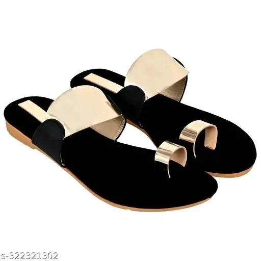 Altek Women Flat (Black & Golden, IND- 7)