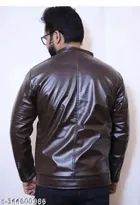 Synthetic Leather Full Sleeves Solid Jacket for Men 