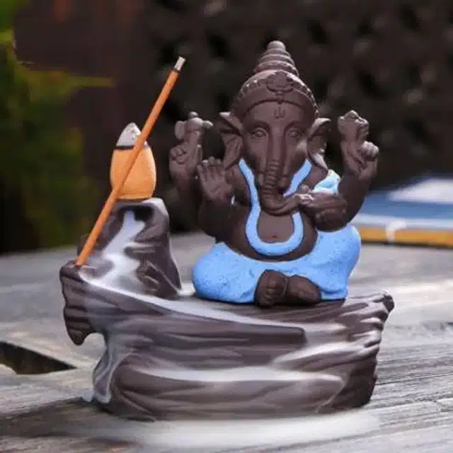Polyresin God Ganeshji Idol (Dark Brown & Blue, 10 cm)