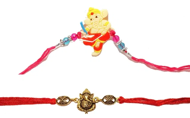 Synthetic Ganesh Ji Ganesh Ji Kids Rakhi, Pack of 2 (Multicolor, Free)