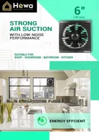 Hewa Onyx 6 inch Ventilation fan exhaust fan pure copper motor 150 mm Exhaust Fan 