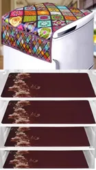 Knit Printed Fridge 4 Pcs Mat with Top Cover 