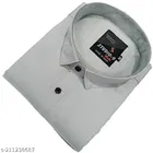 Cotton Blend Solid Shirt for Men, Silver 