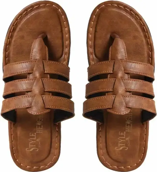 Style Height Artificial Leather Airmax Sandal Men's Slipper (Tan, 9) (BM357)