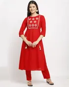 Rayon Slub Embroidered Kurta Set with Dupatta 