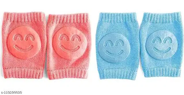 Cotton Anti-Slip Knee Protector Pads for Infants (Pink & Aqua Blue, Set of 2)
