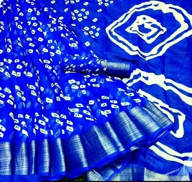 Women's Printed Saree with Unstitched Blouse (Blue, 6.0 m)