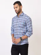 Cotton Blend Checkered Shirt for Men, Blue 