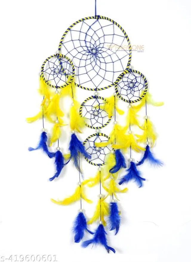 Feather Wall Hanging Dream Catcher (Blue & Yellow)