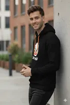 Fleece Printed Hoodie for Men, Black 