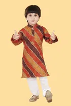 Cotton Blend Printed Kurta with Pyjama for Boys (Orange & White, 2-3 Years)