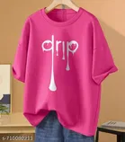 Cotton Blend Printed T-shirt for Women, Pink 