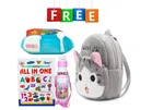 Combo of Fabric School Bag, Water Bottle, Lunch Box with All in One Book for Kids 