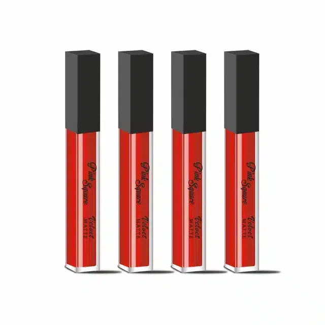 Liquid Matte Lipstick (Pack of 4, Red)