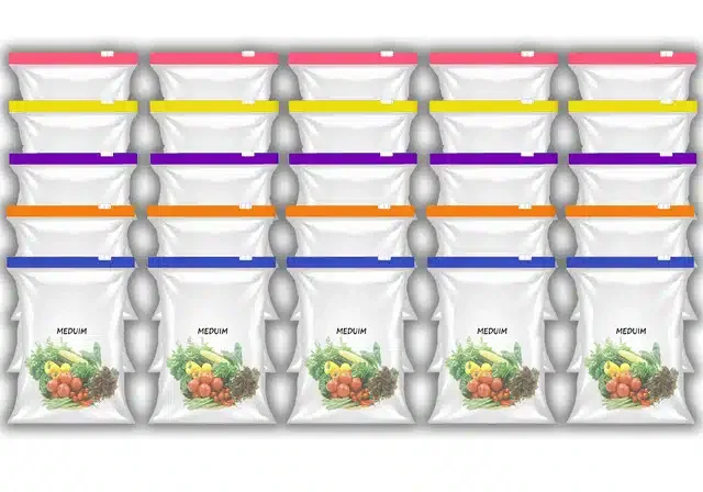 Ziplock Food Storage Pouch for Fridge (Pack of 25, 9x10 Inches) (Multicolor)