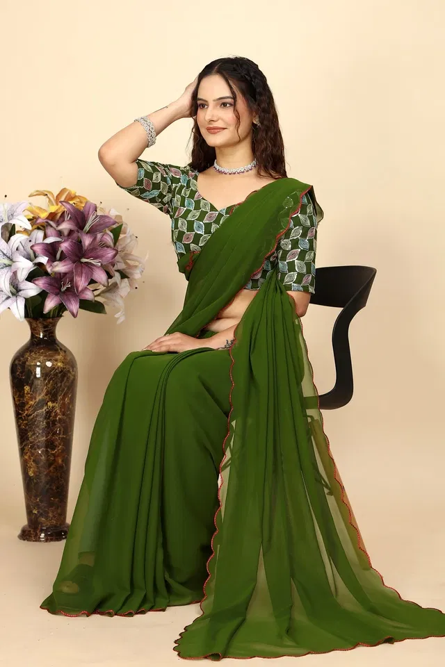 Georgette Woven Design Saree for Women (Green, 6.3 m)