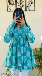 Rayon Printed Short Kurti for Women, Blue 