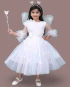 Net Solid Frock for Girls (White, 9-12 Months)