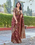 Banarasi Silk Printed Saree for Women, Maroon 