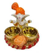 Metal Decoretive Pooja Thali, Multicolour Pack of 2