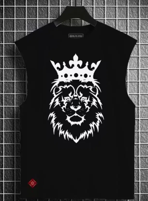 Round Neck Printed T-Shirt for Men (Black, L)