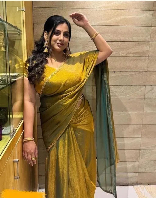 Net Solid Saree for Women, Gold (6.3 m)