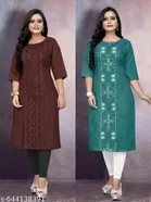 Floral Embroidered Cotton Blend Kurti for Women, Pack of 2 