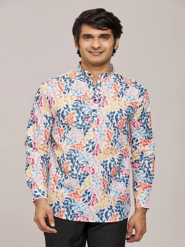 Cotton Blend Printed Kurta for Men (Light Pink, XL)