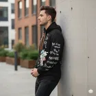 Fleece Printed Hoodie for Men, Black 