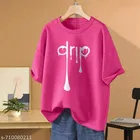 Cotton Blend Printed T-shirt for Women, Pink 