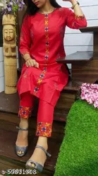 Rayon Embroidered Kurta with Pant for Women 
