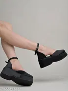 [68] Solid Synthetic Platform Sandals for Women 