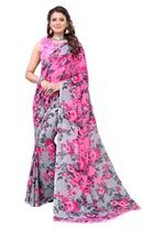 Women Georgette Printed Saree With Unstitched Blouse 