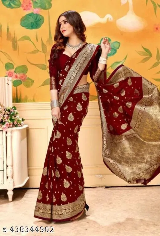 Banarasi Silk Zari Woven Saree for Women (Maroon, 6.3 m)