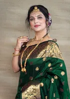 Silk Woven Design Saree for Women, Bottle Green 