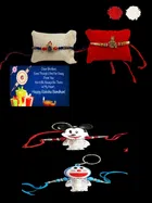 Metal 4 Pcs Rakhi with Greeting card, Roli 