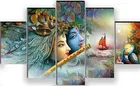 Radha Krishna Wooden Wall Decor Digital Painting Set Of 5 