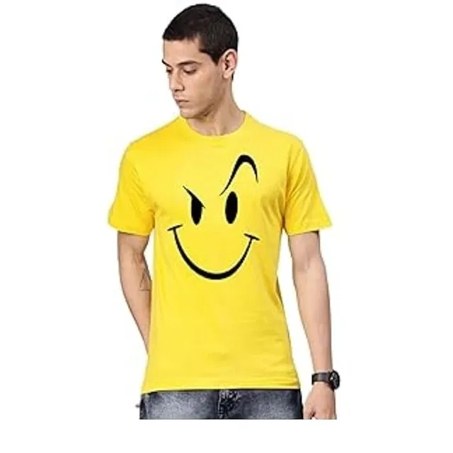 Round Neck Printed T-Shirt for Men (Yellow, M)