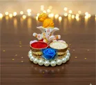 Metal Decoretive Pooja Thali, Multicolour Pack of 2
