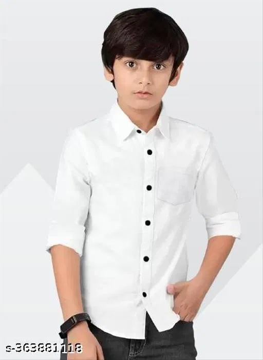 Solid Long Sleeve Shirt for Boys (White, 12-13 Years)
