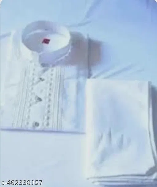 Cotton Solid Kurta Set for Men, White (L)