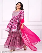 Rayon Printed Kurta with Sharara & Dupatta for Women 