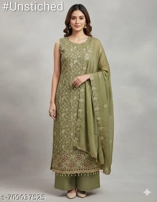 Embroidered Georgette Punjabi/All Over Suits Semi-Stitched Suits (Multicolor, 6.25 meter for Women (L)