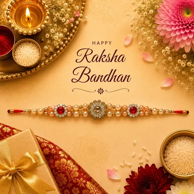 Designer Moti Rakhi for Brother Multicolor