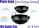 Iron Non Coated Kadhai (Black, 0.75 L & 2 L) (Set of 2)