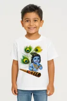Round Neck Krishan Ji Print T-Shirt for Boys 