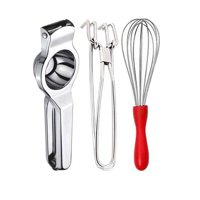 Oc9 Stainless Steel Lemon Squeezer & Pakkad & Egg Whisk Kitchen Tool Set (O-24)