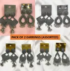 Oxidised Silver-Plated Jhumka Earrings for Women (Pack of 2)