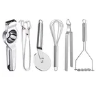 Stainless Steel Lemon Squeezer & Pakkad & Pizza Cutter & Egg Whisk & Roti Chimta & Potato Masher For Kitchen 